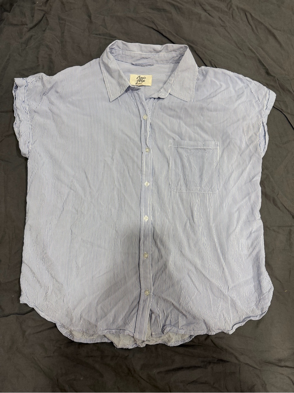 Light Blue Pinstripe Short-Sleeve Button-Down Shirt